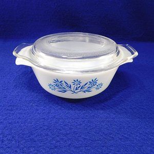 Vintage Fire King Blue Cornflower Mini Casserole Covered Dish Baker 12 Oz